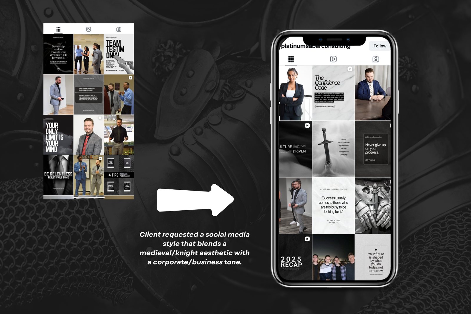 Instagram feed before and after, shown on a phone