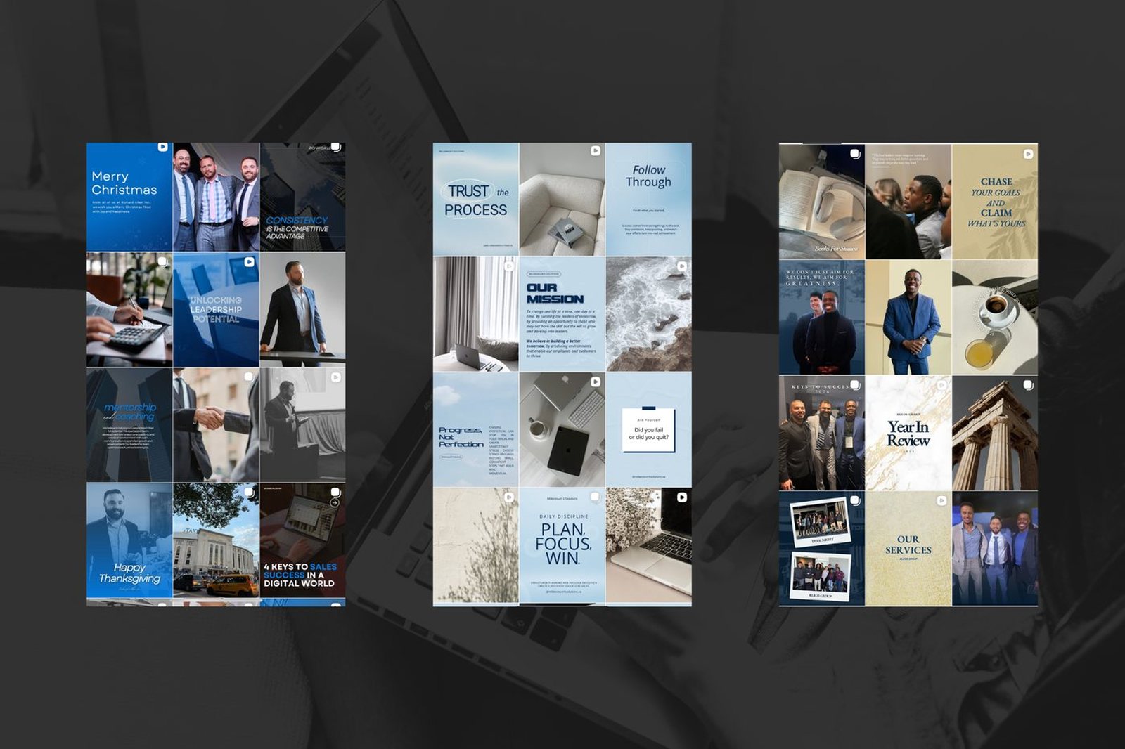 Three Instagram feed designs side by side